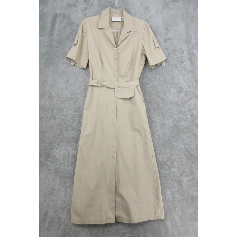 Vintage Dana Buchman Dress Womens Size 6 Khaki Safari Belted Utility Maxi Button